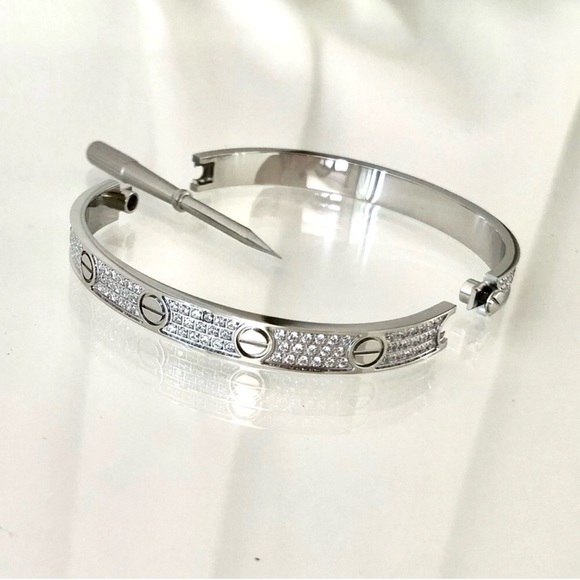 Pave Diamond Love Screw Bracelet with Screwdriver in Silver - Picture 3 of 12